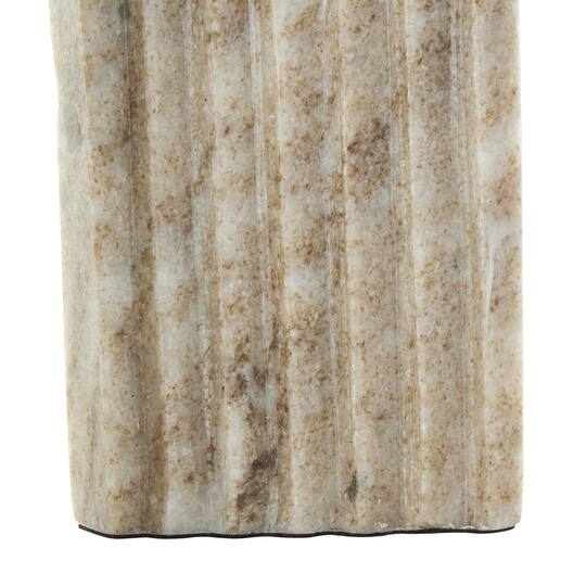10.75" White & Beige Marble Geometric Rectangular Sculpture with Arched Groove Interior